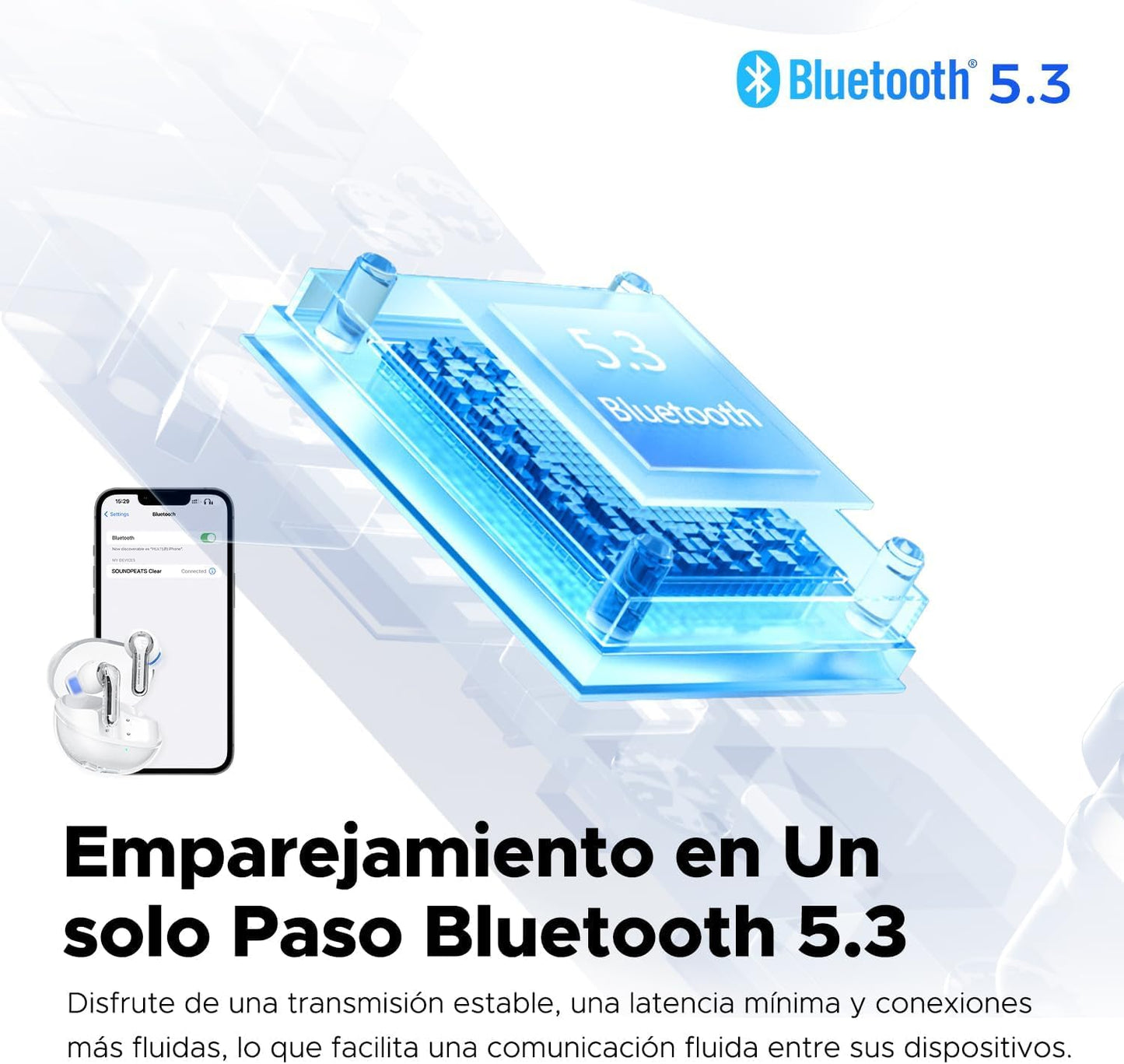 Clear Audífonos Inalambrico Bluetooth 5.3 Doble Micrófono ENC Gaming